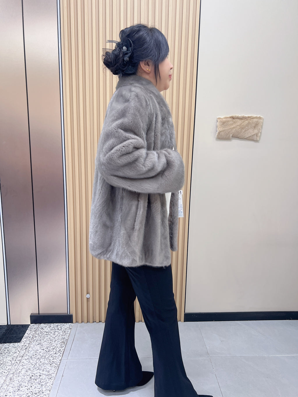 No. 191 Grey Stand-Collar Mink Fur Coat