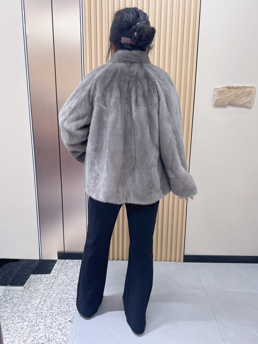 No. 191 Grey Stand-Collar Mink Fur Coat