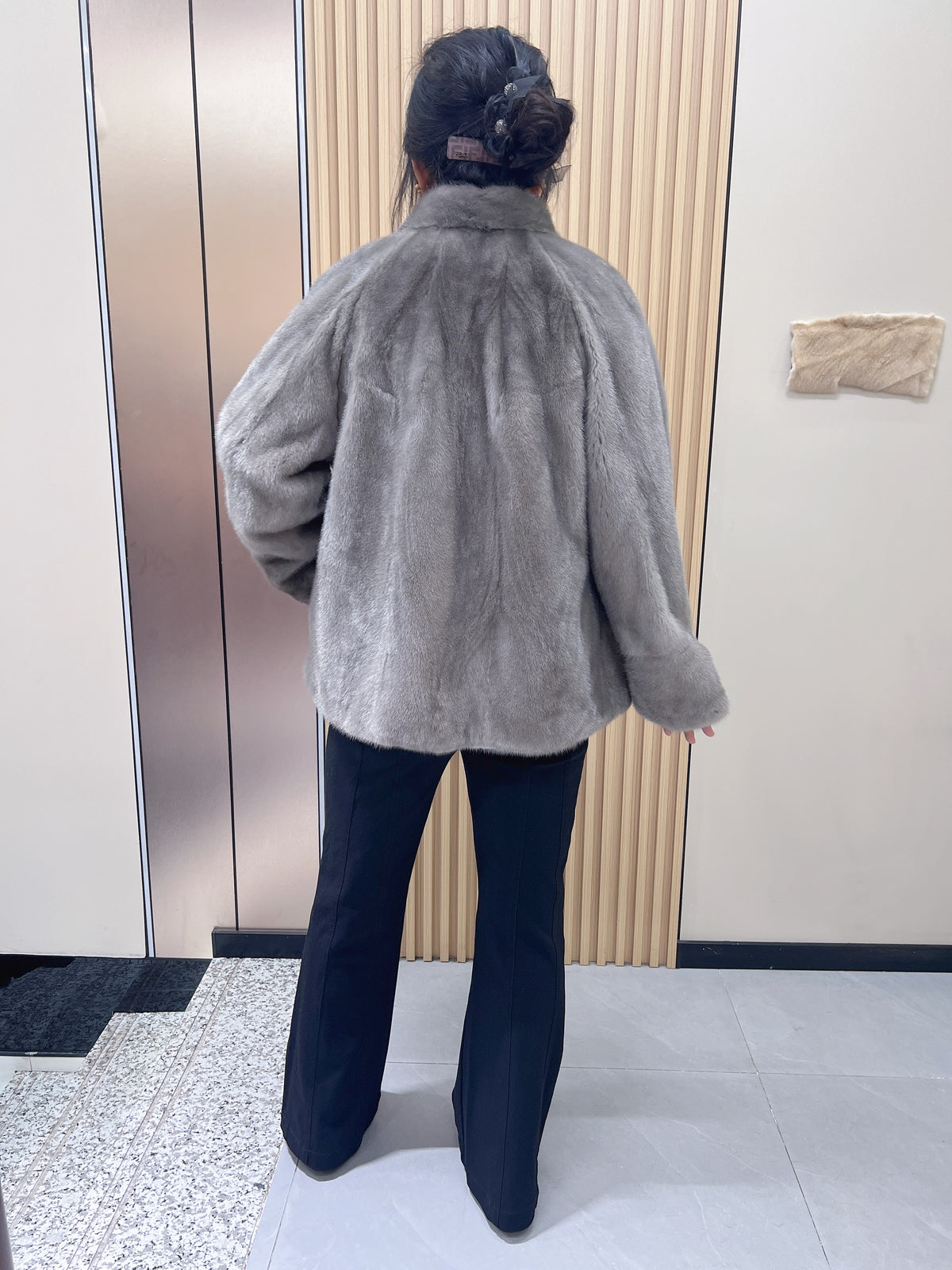 No. 191 Grey Stand-Collar Mink Fur Coat