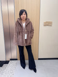 No. 188 Light Brown Hooded Mink Fur Coat