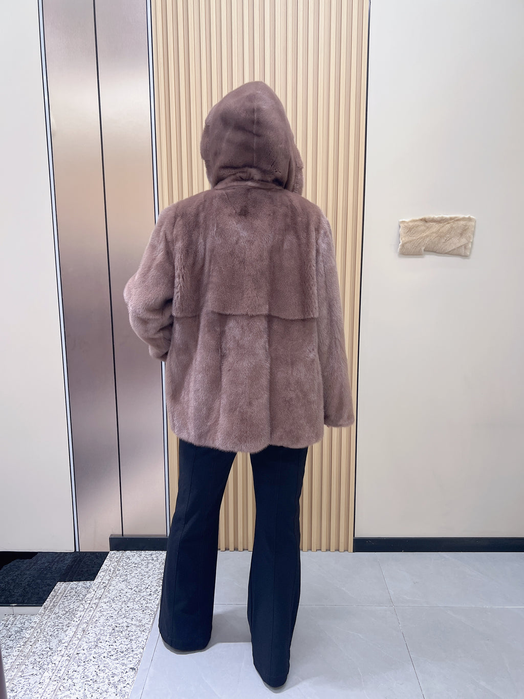 No. 188 Light Brown Hooded Mink Fur Coat