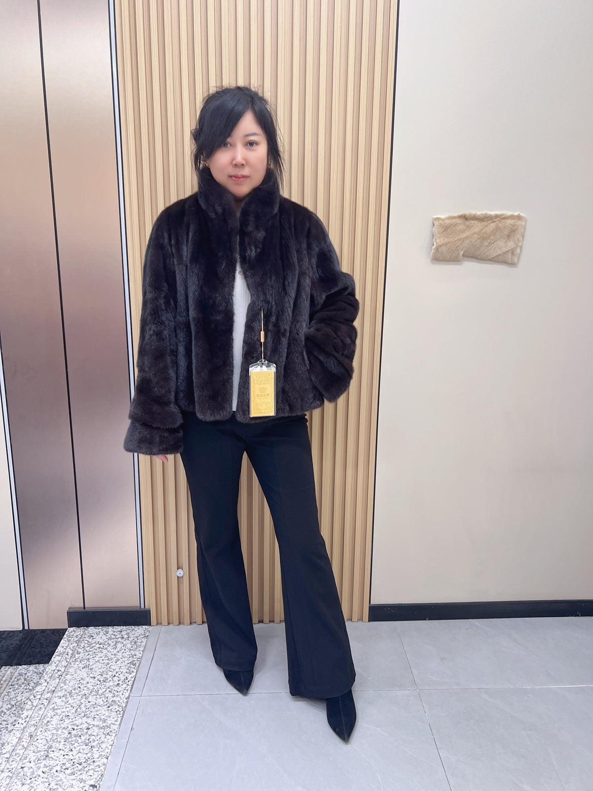 No. 183 Dark Brown Stand-Collar Mink Fur Coat