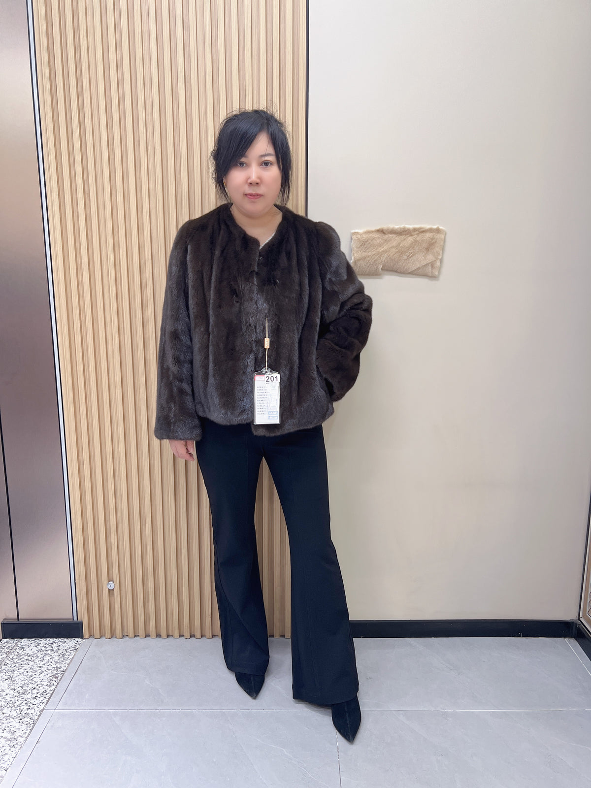 No. 201 Dark Brown Collarless Mink Fur Coat