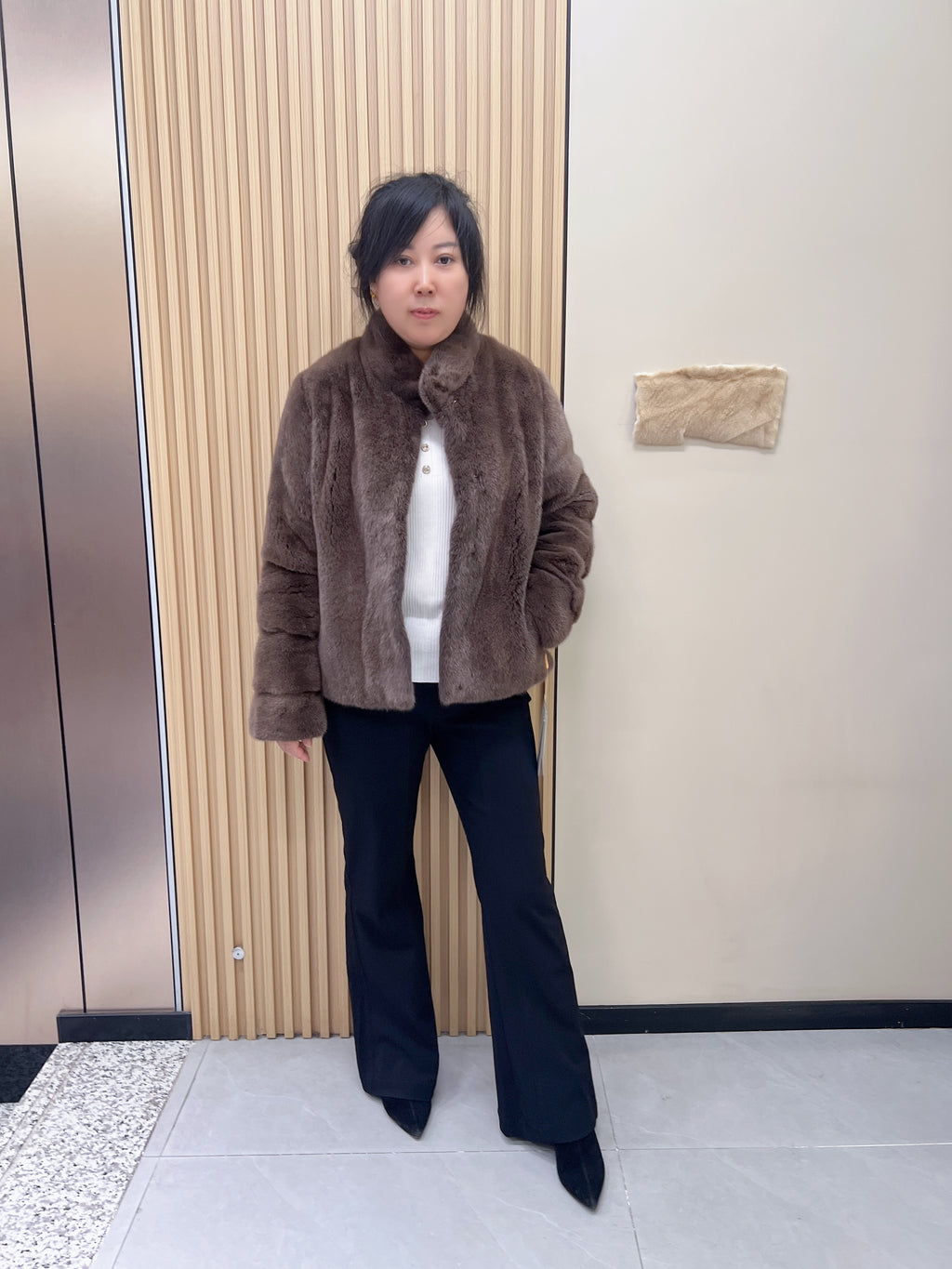 No. 196 Light Brown Stand-Collar Mink Fur Coat