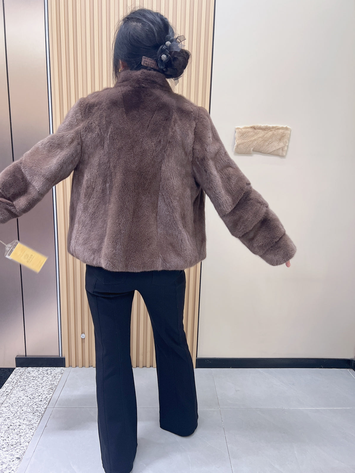 No. 196 Light Brown Stand-Collar Mink Fur Coat