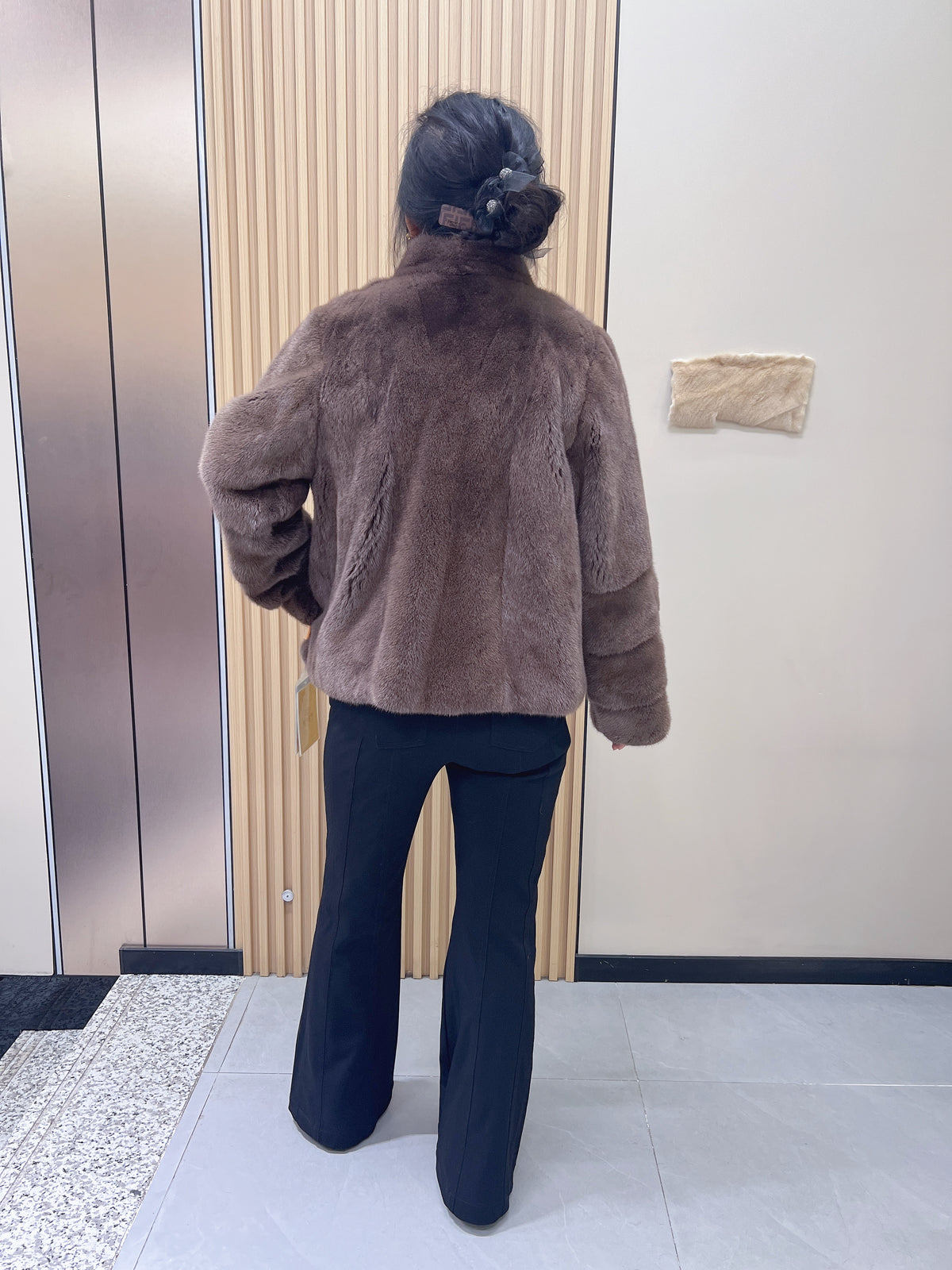 No. 196 Light Brown Stand-Collar Mink Fur Coat