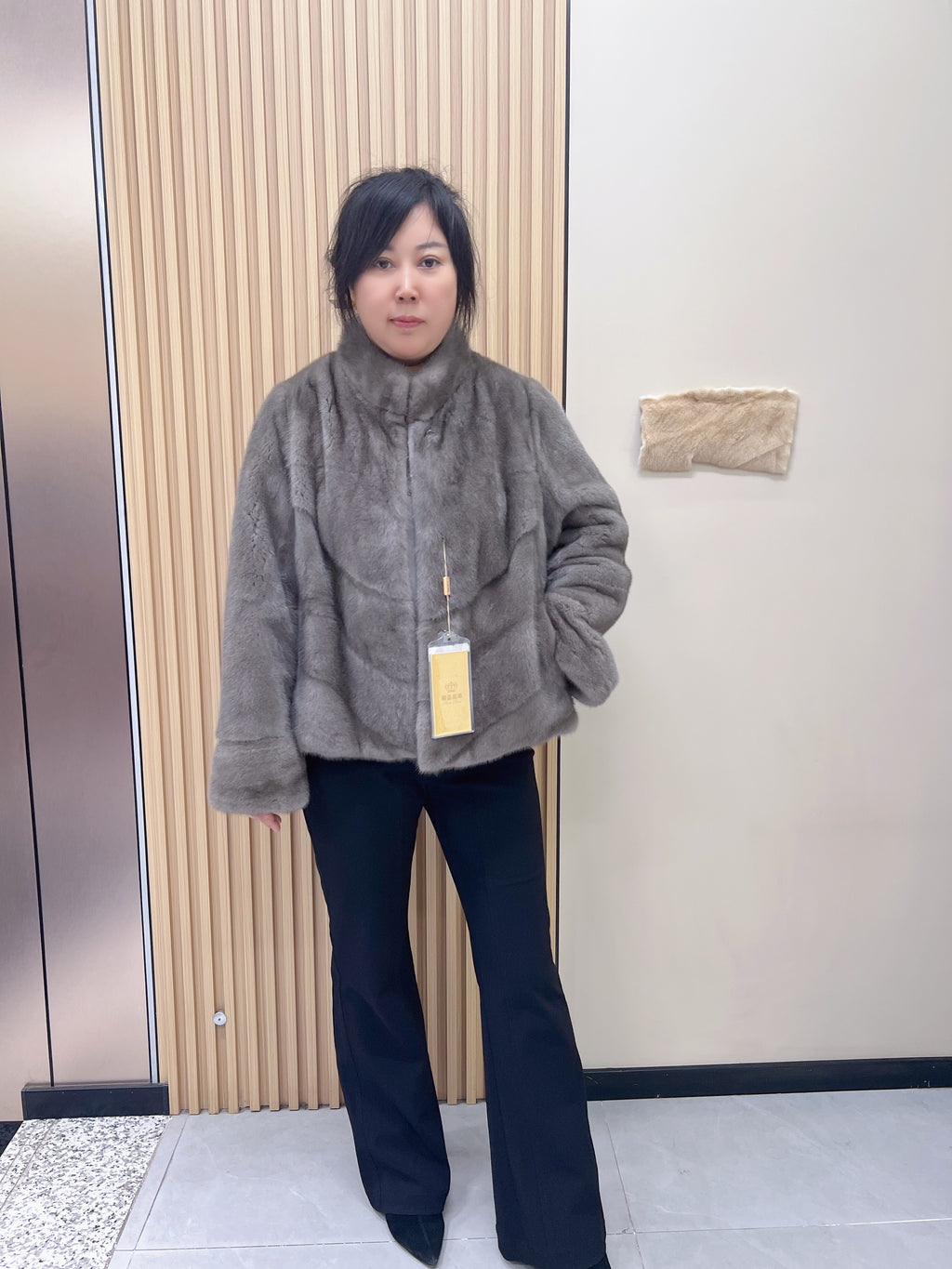 No. 197 Grey Stand-Collar Mink Fur Coat