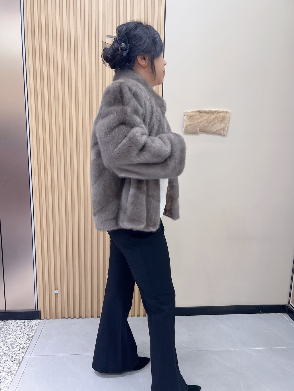 No. 197 Grey Stand-Collar Mink Fur Coat