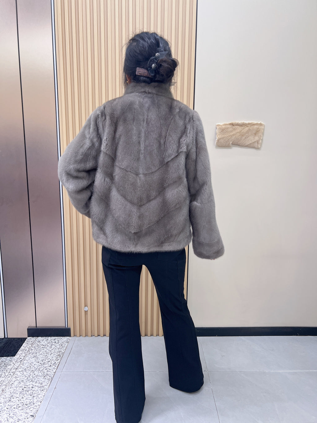 No. 197 Grey Stand-Collar Mink Fur Coat