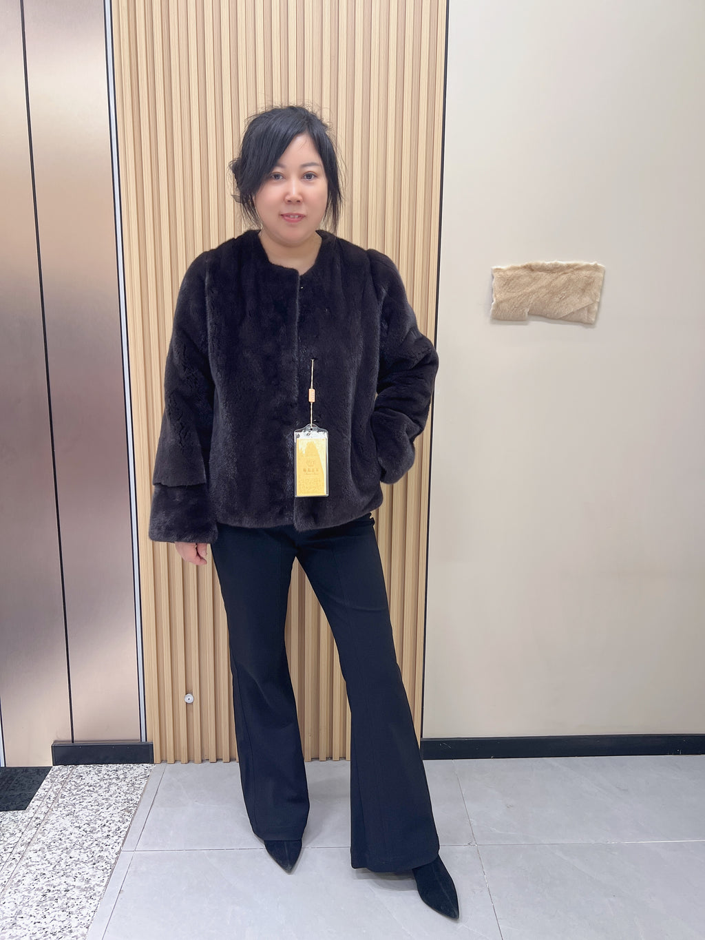 No. 202 Dark Brown Collarless Mink Fur Coat