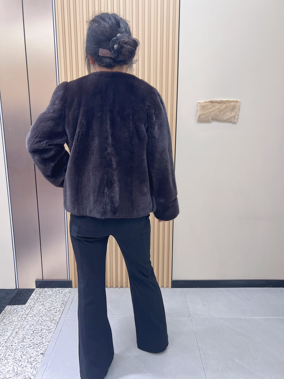 No. 202 Dark Brown Collarless Mink Fur Coat