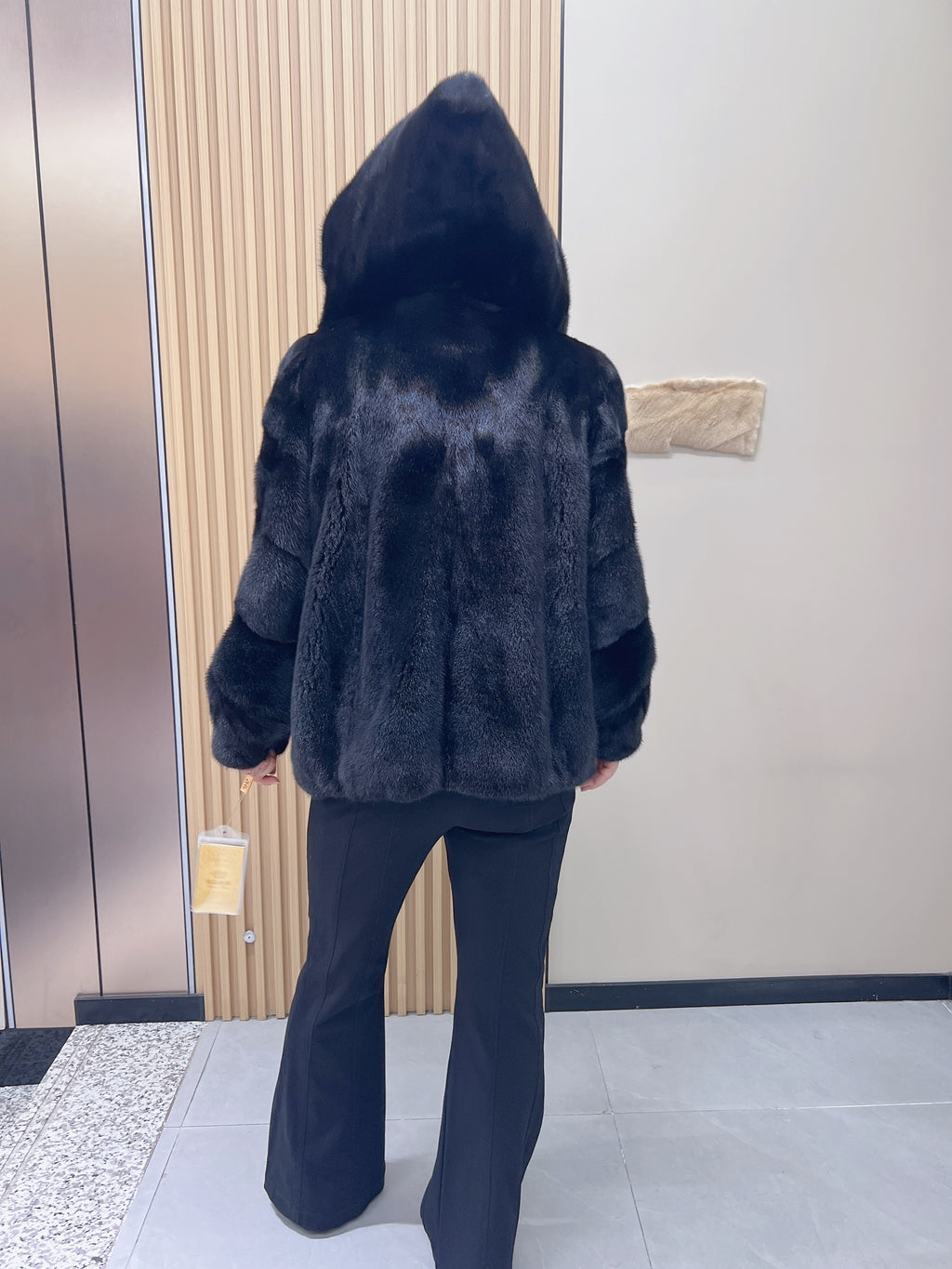 No. 205 Black Hooded Mink Fur Coat