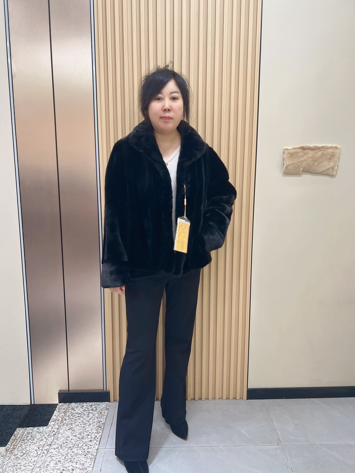 No. 210 Black Mink Fur Coat with Stand-up Collar