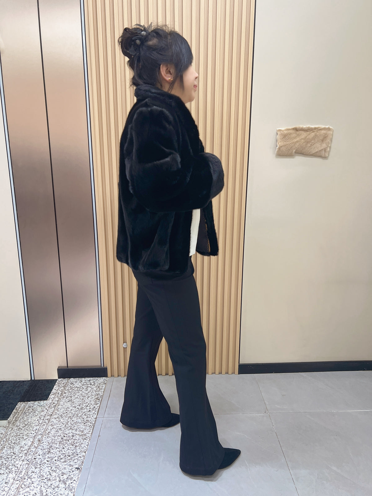 No. 210 Black Mink Fur Coat with Stand-up Collar