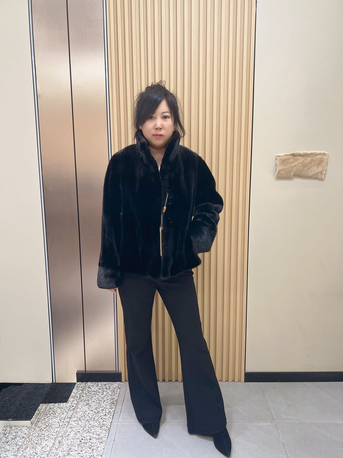 No. 210 Black Mink Fur Coat with Stand-up Collar
