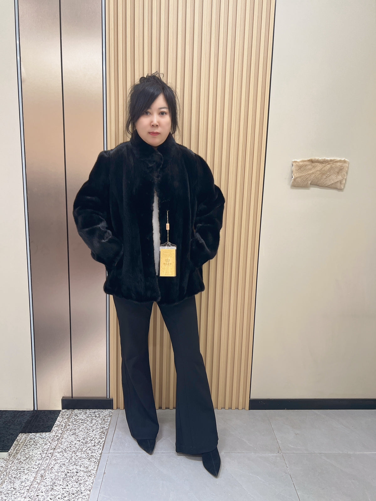 No. 218 Black Stand-Collar Mink Fur Coat