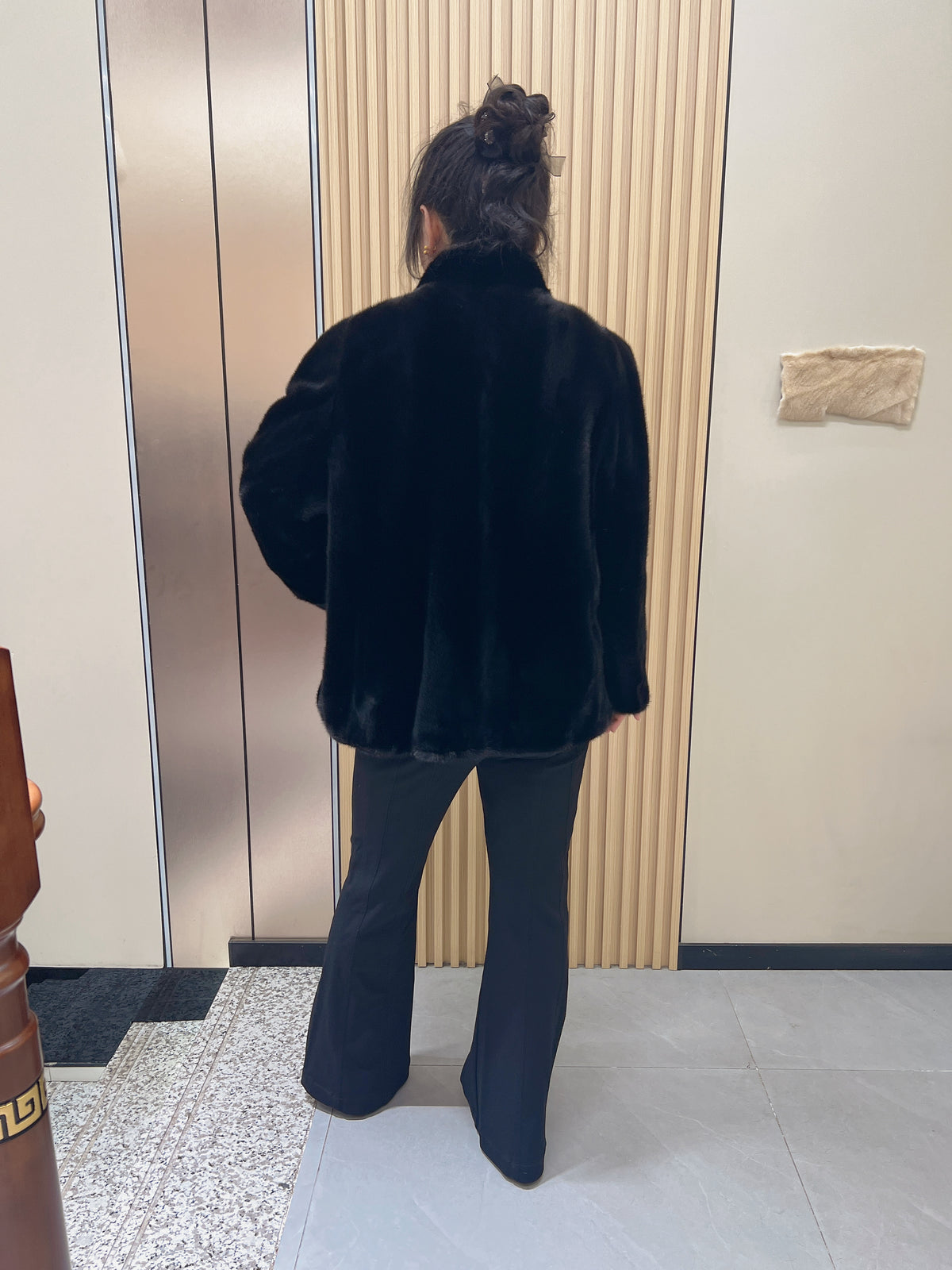 No. 218 Black Stand-Collar Mink Fur Coat
