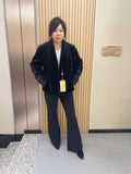 No. 213 Black V-neck mink fur coat