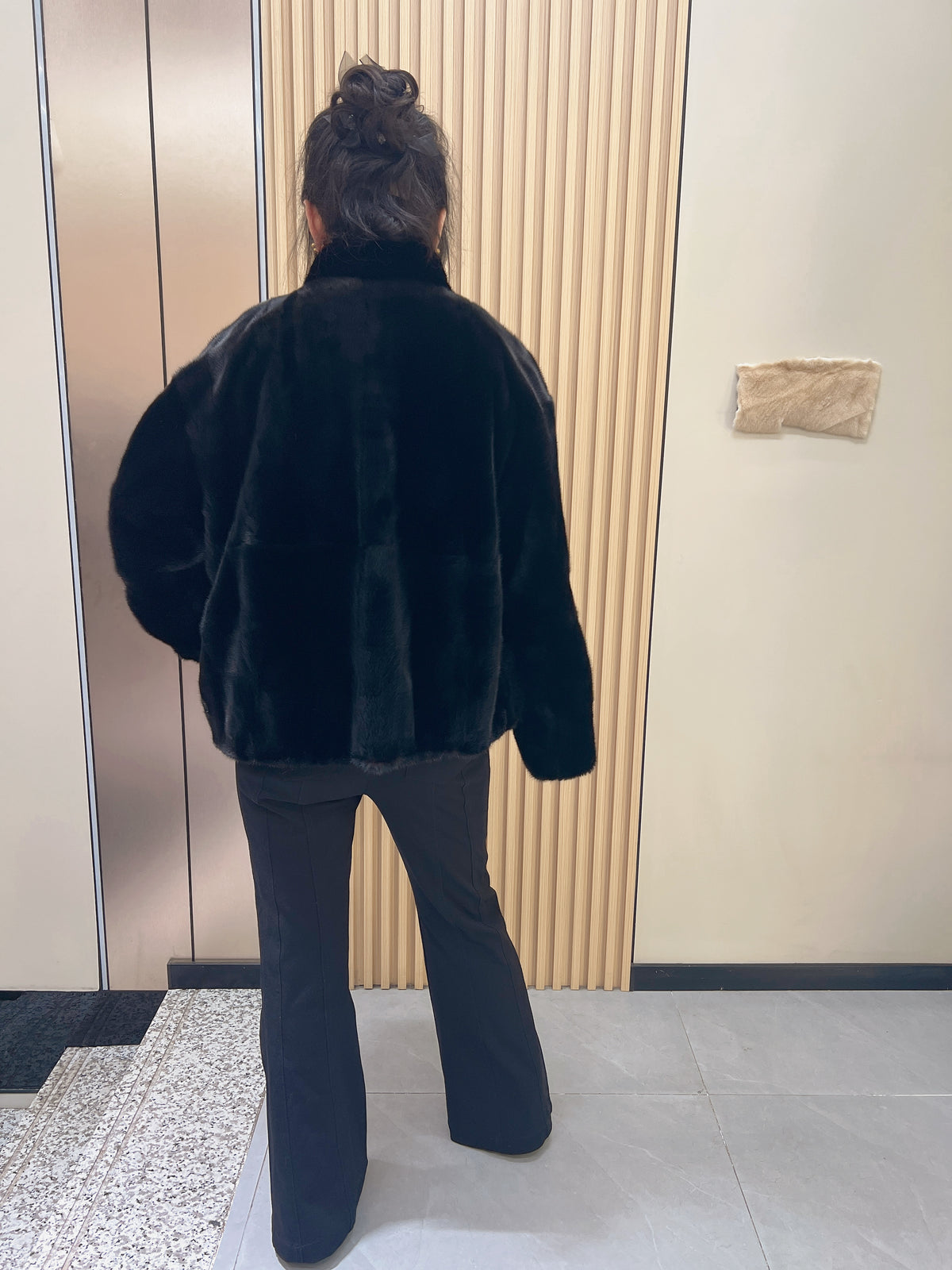 No. 212 Black Stand-Collar Mink Fur Coat
