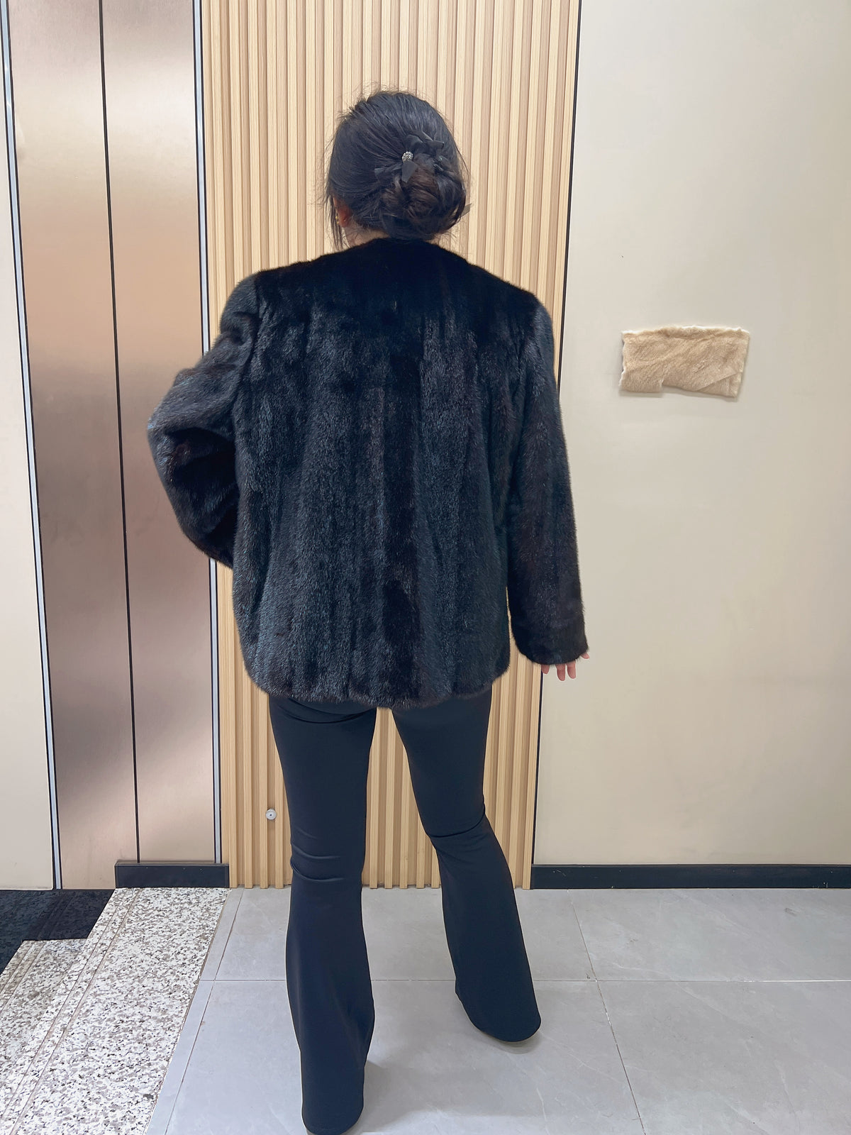 No. 235 Dark Brown V-Neck Mink Fur Coat