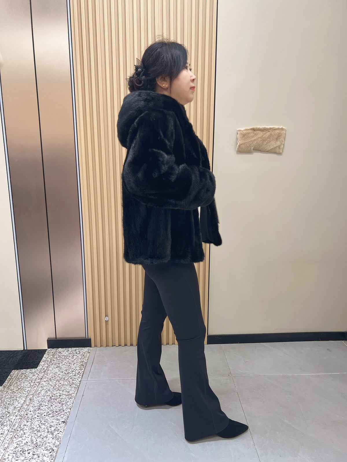 No. 233 Black Hooded Mink Fur Coat
