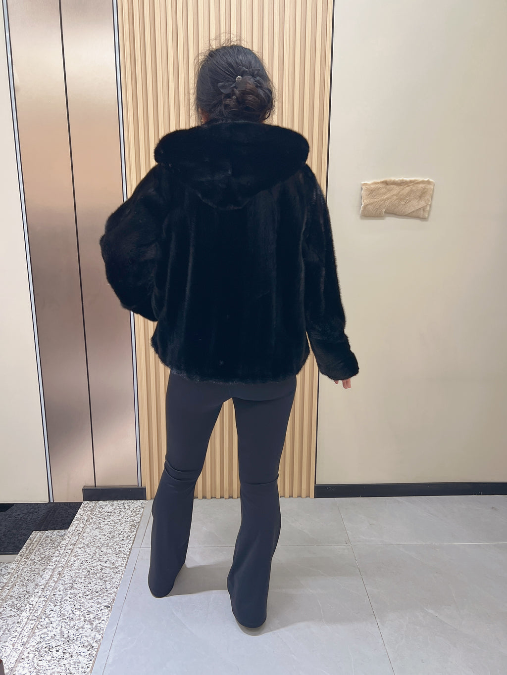 No. 233 Black Hooded Mink Fur Coat