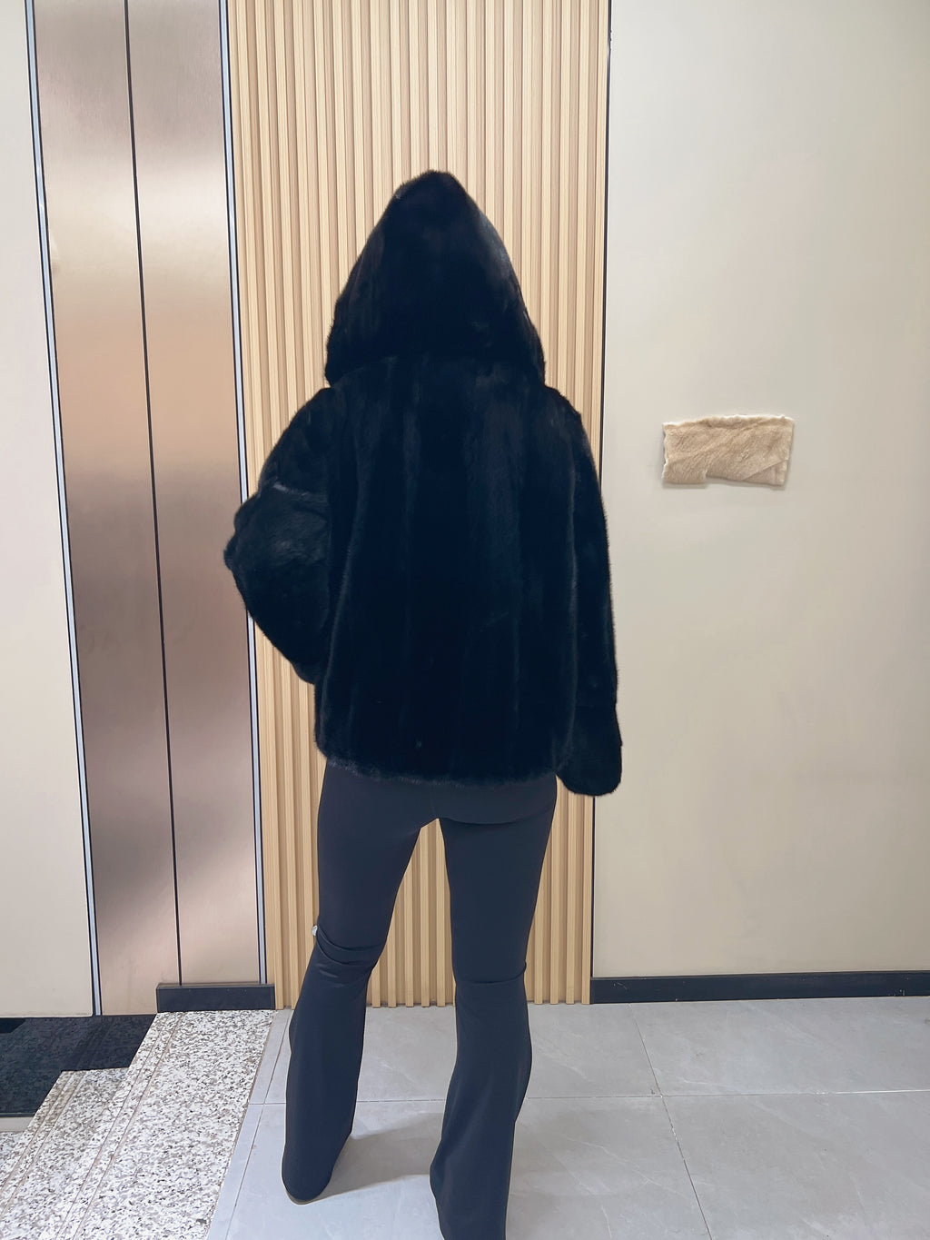 No. 233 Black Hooded Mink Fur Coat