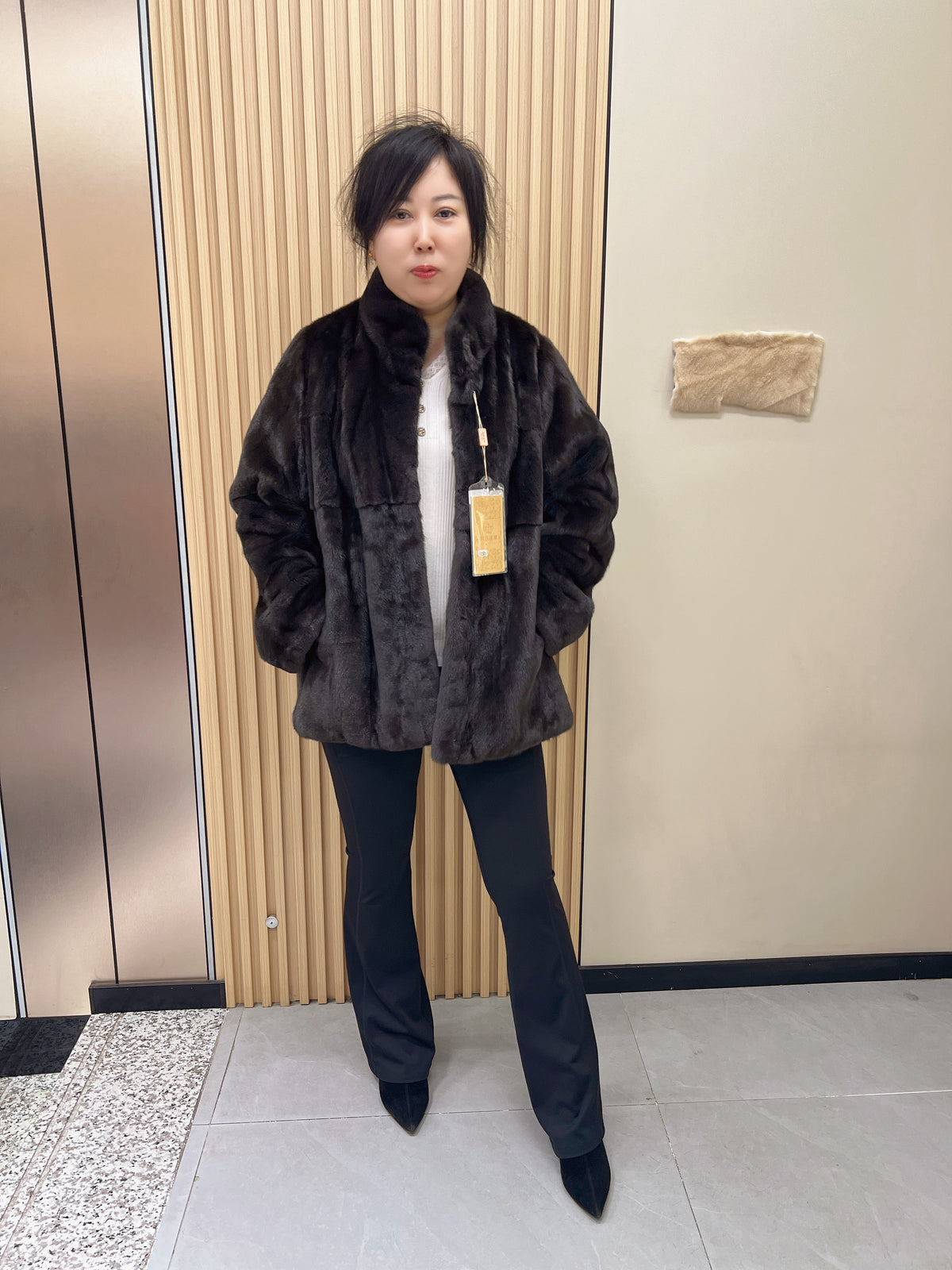 No. 227 Dark Brown Stand-Collar Mink Fur Coat