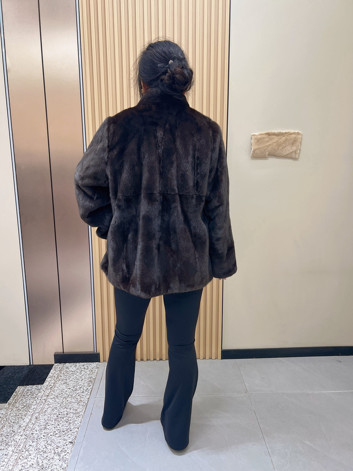 No. 227 Dark Brown Stand-Collar Mink Fur Coat