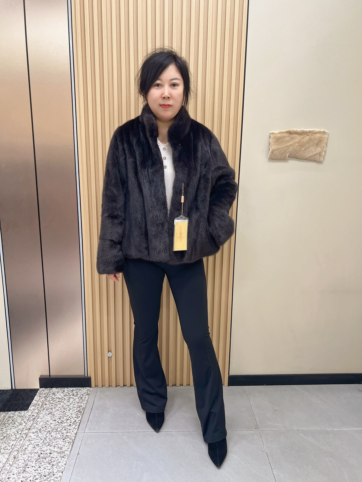 No. 226 Dark Brown Stand-Collar Mink Fur Coat