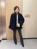 No. 220 black mink fur coat, featuring a stand collar and turn-up cuffs.