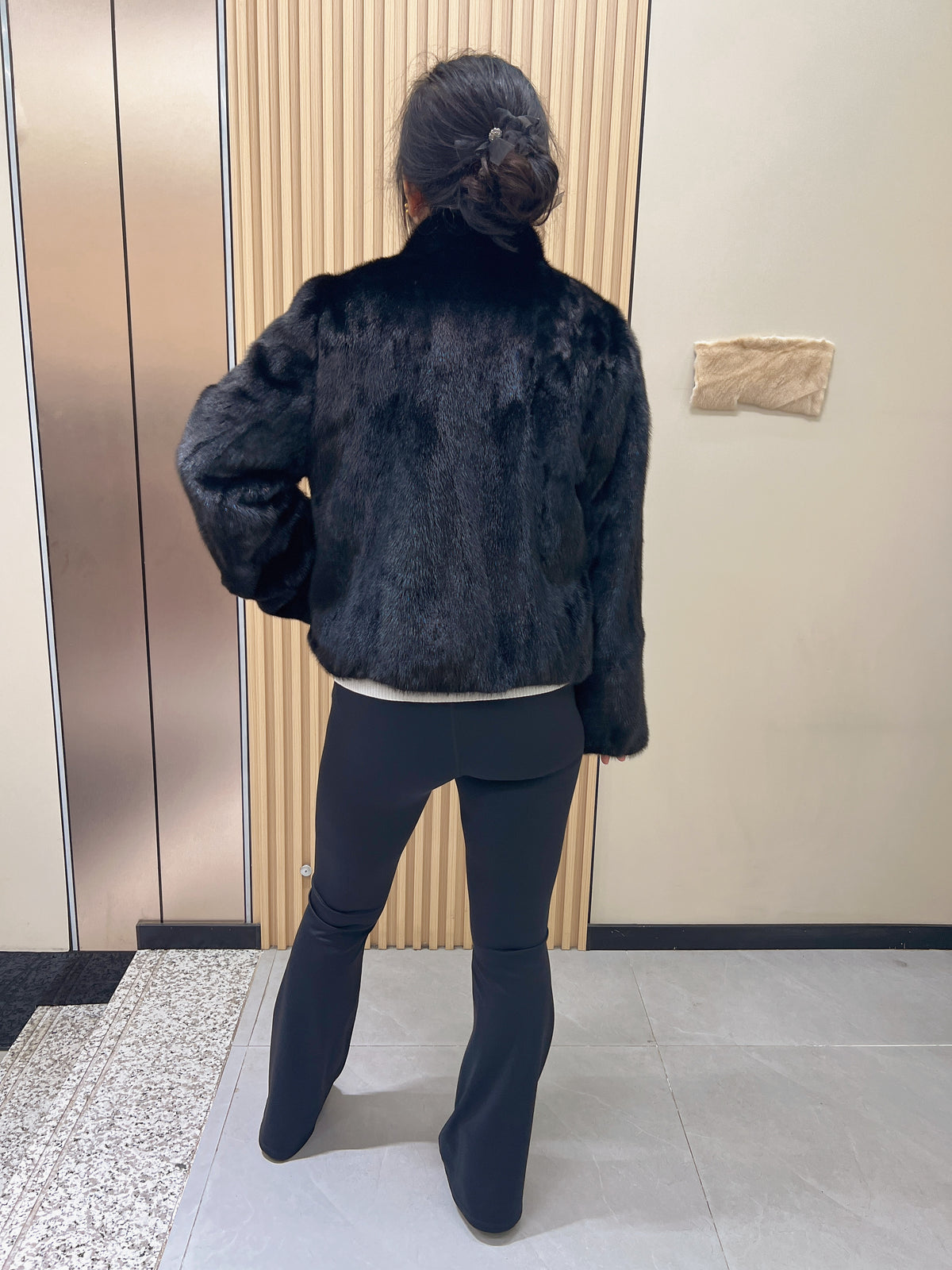 No. 223 Black Stand-Collar Mink Fur Coat