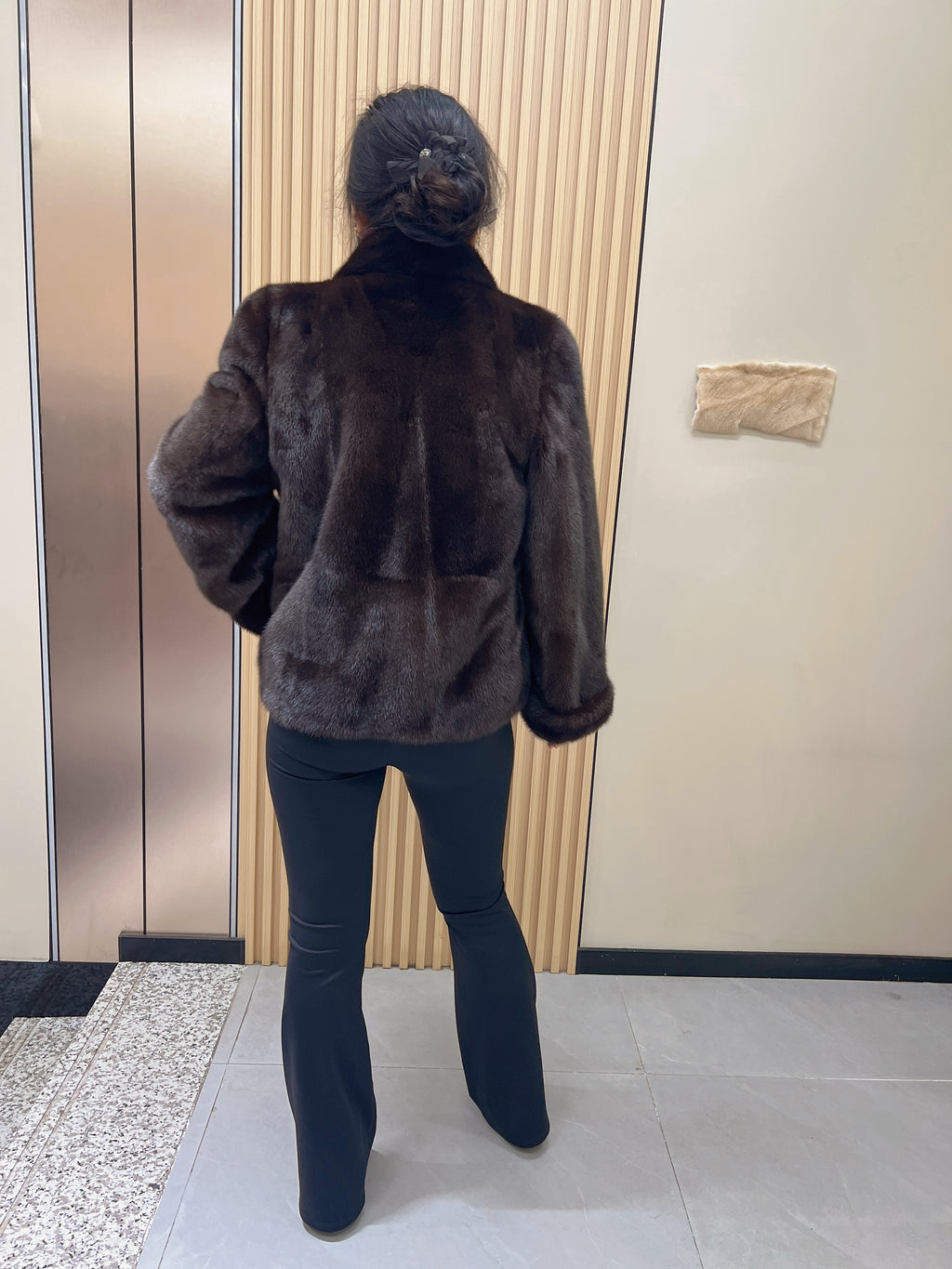 No. 236 Dark Brown V-Neck Mink Fur Coat (with Cuffed Sleeves)