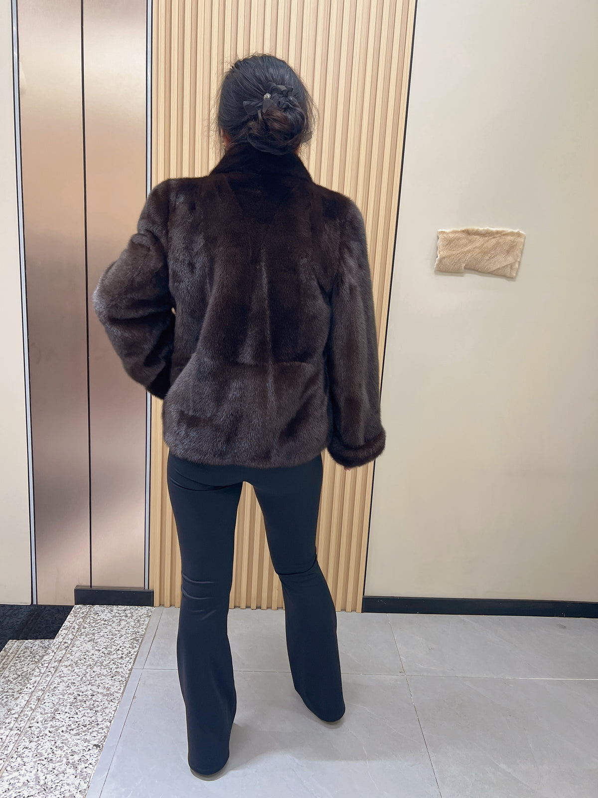 No. 236 Dark Brown V-Neck Mink Fur Coat (with Cuffed Sleeves)