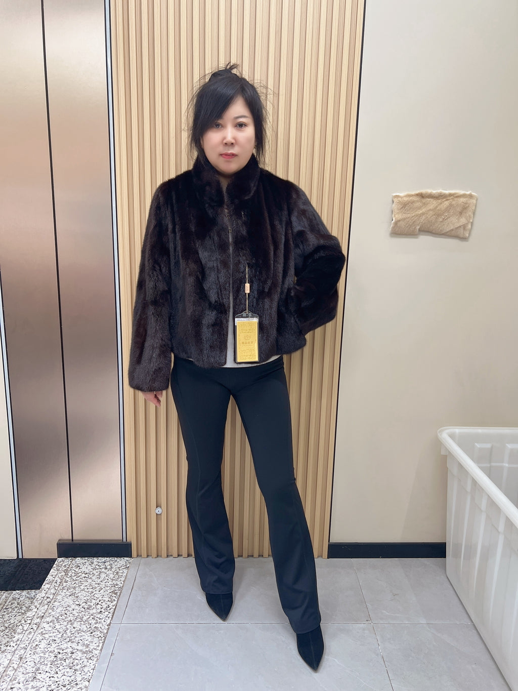No. 248 Dark Brown Stand-Collar Mink Fur Coat
