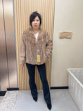 No. 238 Light Brown V-Neck Mink Fur Coat
