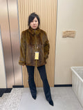 No. 240 turquoise mink fur coat featuring a stand-up collar and turn-back cuffs.
