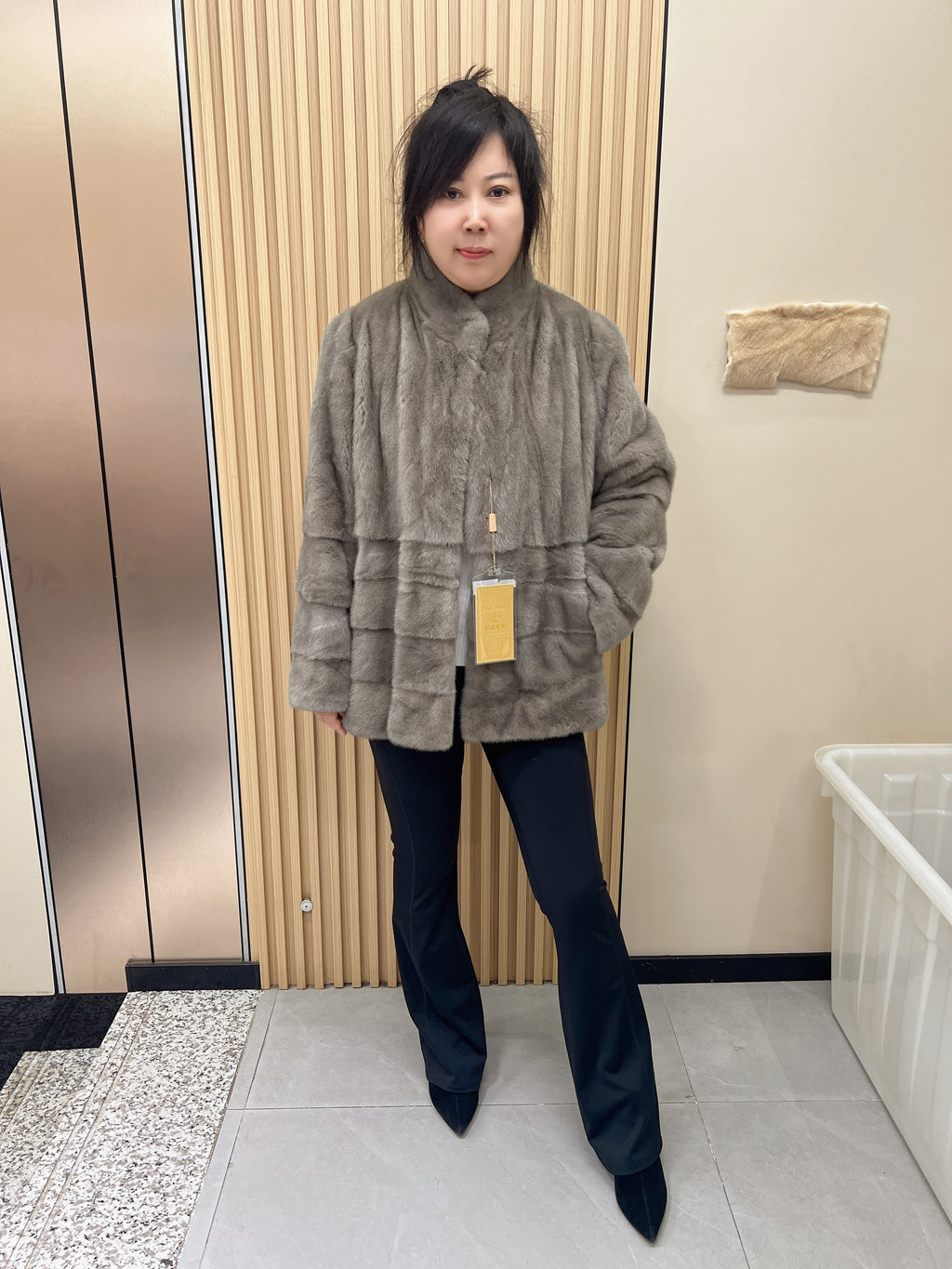 No. 241 Grey Stand-Collar Mink Fur Coat