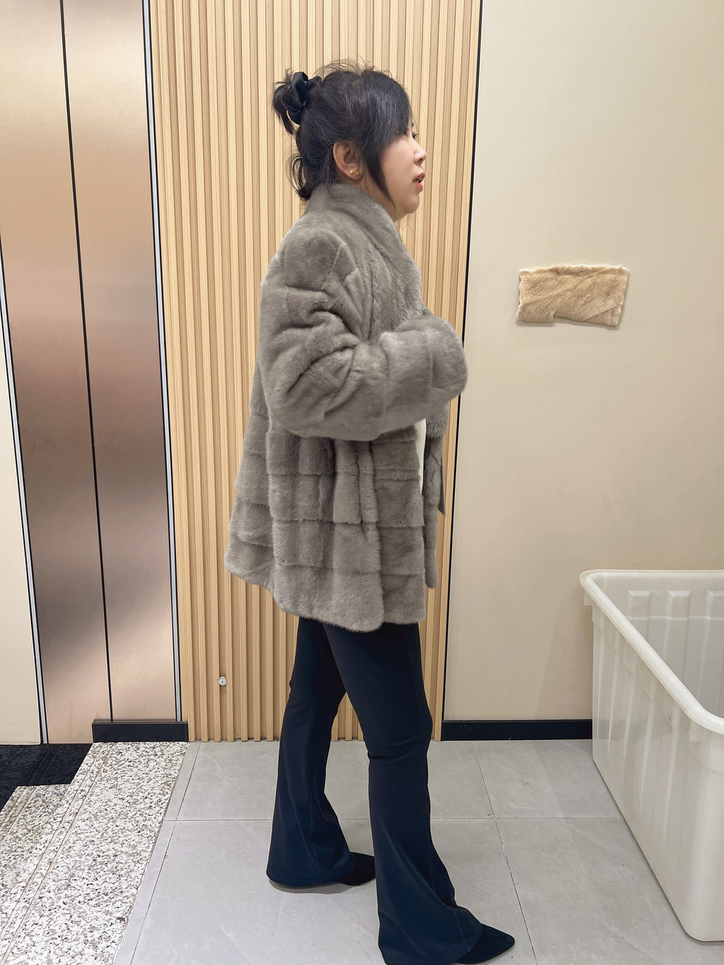 No. 241 Grey Stand-Collar Mink Fur Coat