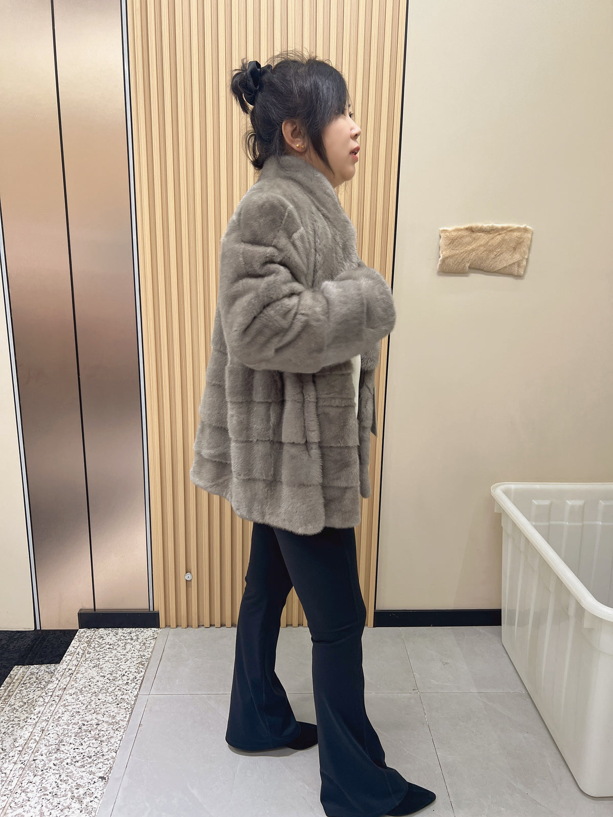 No. 241 Grey Stand-Collar Mink Fur Coat