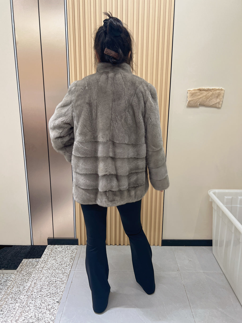 No. 241 Grey Stand-Collar Mink Fur Coat