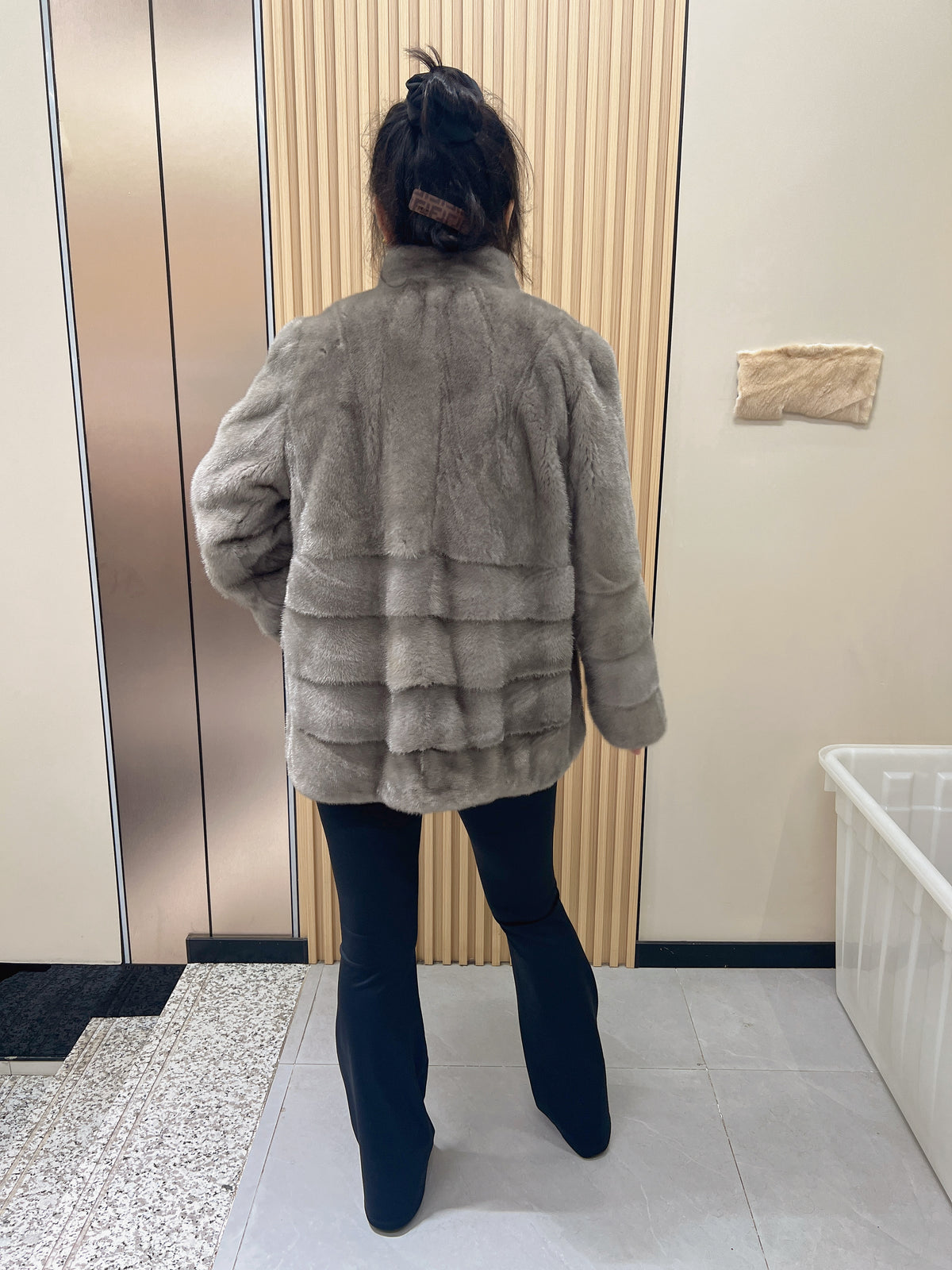 No. 241 Grey Stand-Collar Mink Fur Coat