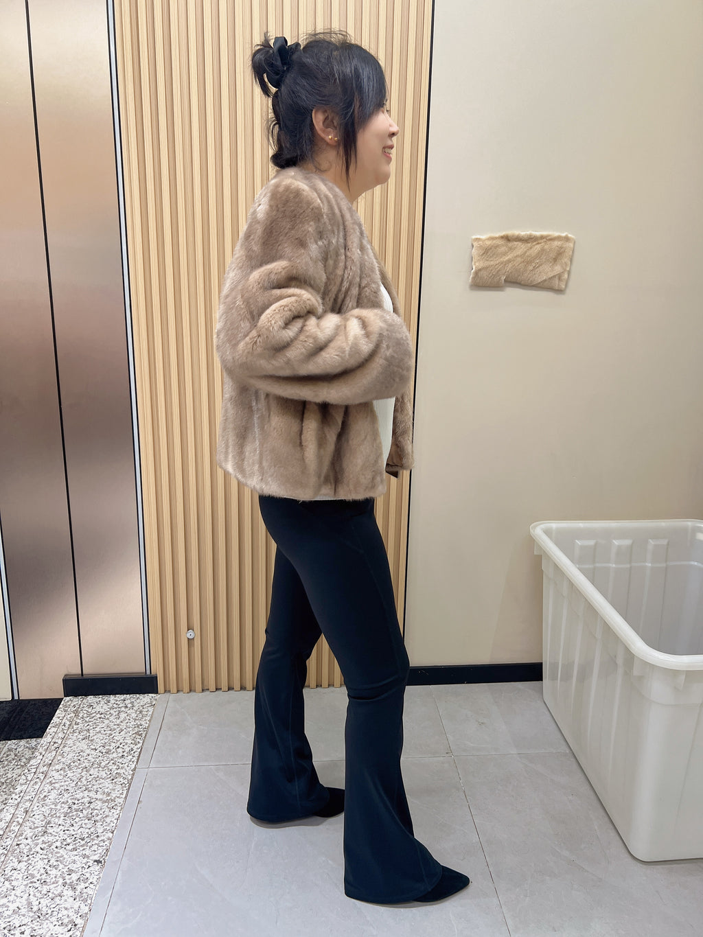 No. 243 Light Brown Stand-Collar Mink Fur Coat