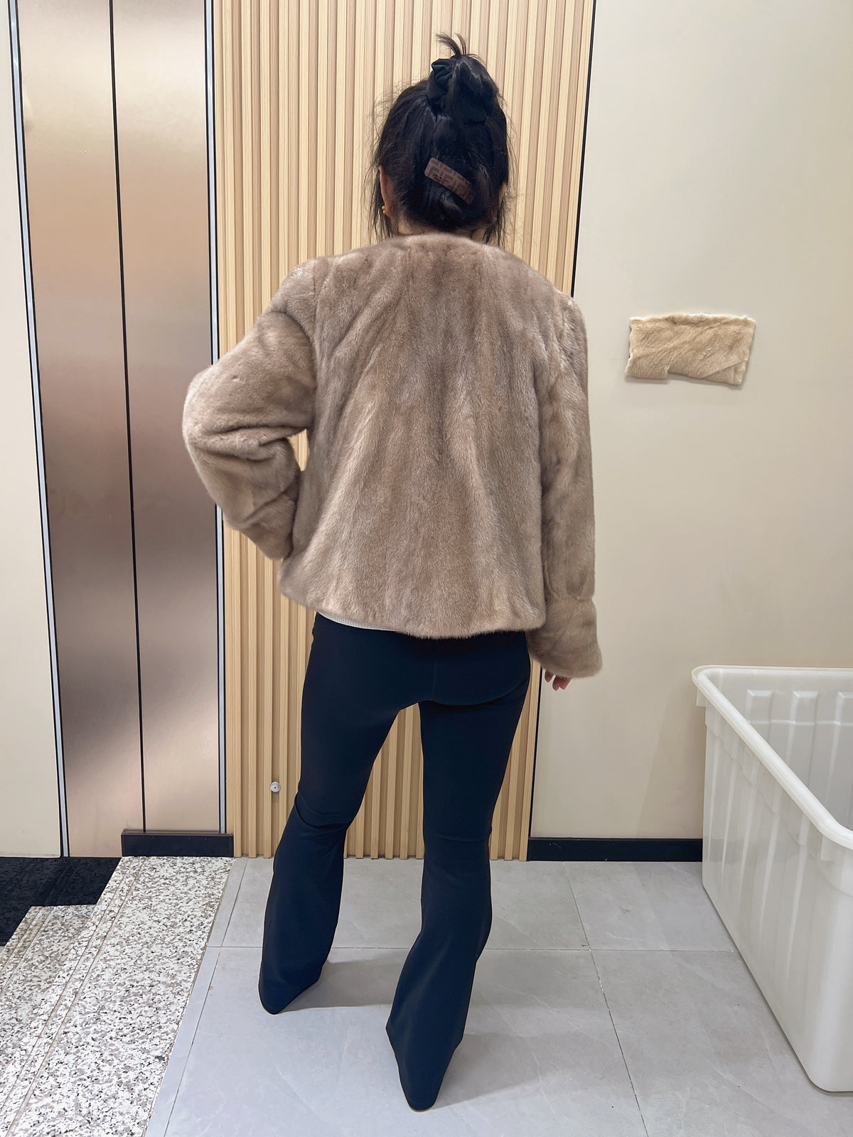 No. 243 Light Brown Stand-Collar Mink Fur Coat