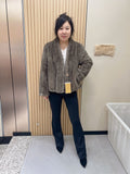 No. 244 Latte-Grey V-Neck Mink Fur Coat