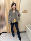No. 245 Latte-Grey V-Neck Mink Fur Coat