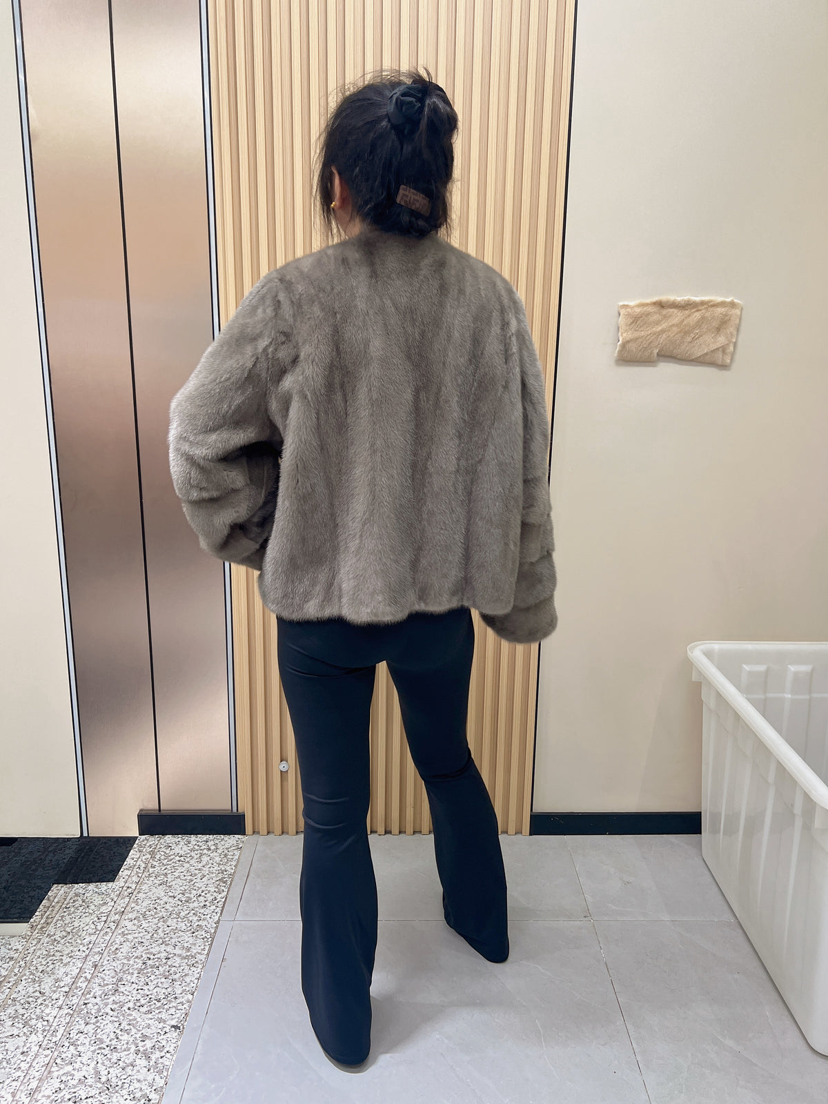 No. 254 Grey Collarless Mink Fur Coat