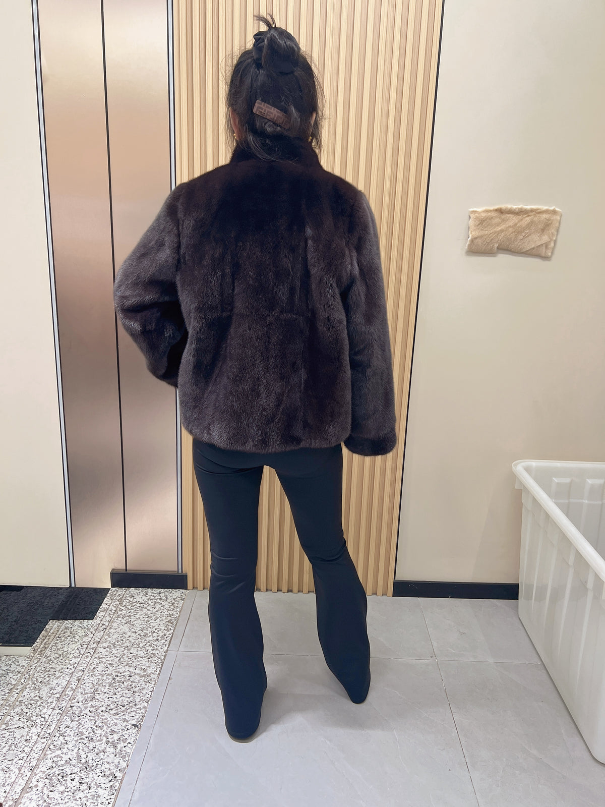No. 252 Dark Brown Stand-Collar Mink Fur Coat