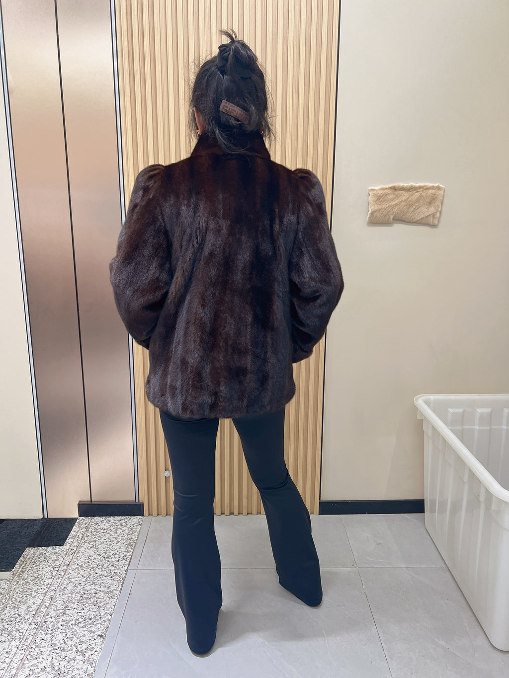 No. 237 Dark Brown Stand-Collar Mink Fur Coat (with Fold-Back Cuffs)