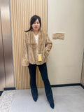 No. 256 Light Brown V-Neck Mink Fur Coat